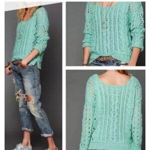 Free People Mint Green Knit Scoop Neck Fluff Pullover Medium Oversized Sweater